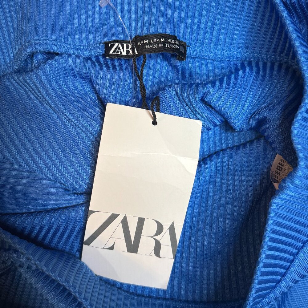 NWT Zara Womens Pencil Skirt Size Medium Knit Ribbed Midi Bluish Stretch New - Picture 8 of 9
